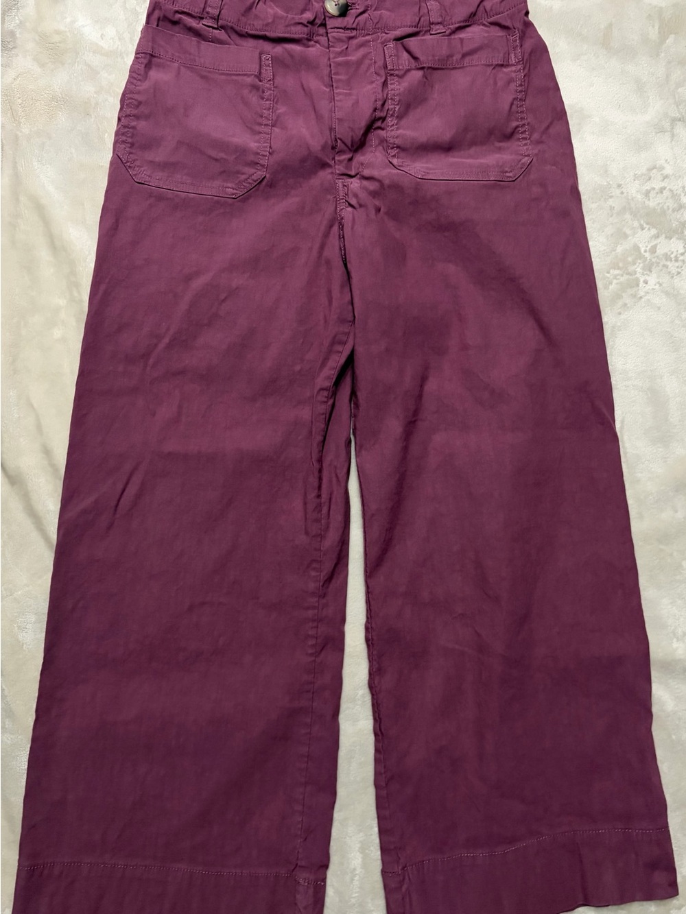 Anthropologie Maeve Colette Plum Linen Blend Wide Leg Crop Pants 30P Petite - Picture 4 of 12